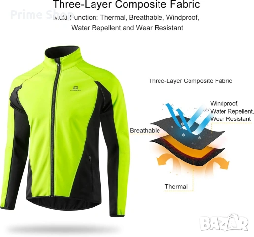Зимно софтшел яке за колоездене LAMEDA, Зелено/Черно, Размери L, XL, снимка 3 - Якета - 53516798