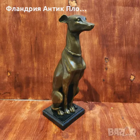 Бронзова скулптура на хрътка върху мраморна основа, снимка 4 - Статуетки - 49648505