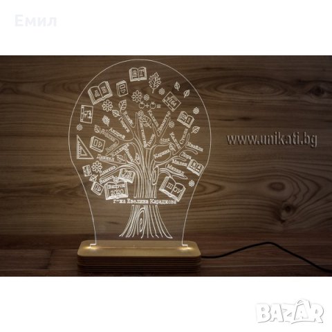 Лед лампа с дърво и имена на ученици - подарък за класна, снимка 1 - Стенни часовници - 34237185