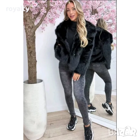 Черно еко-палто с косъм