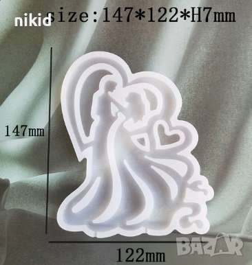 Булка Младоженец младоженци сватба грамаден силиконов молд топер смола фондан шоколад гипс близалки, снимка 3 - Форми - 40011557