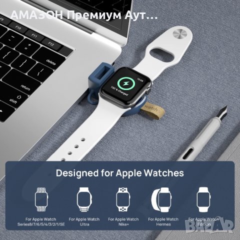 NEWDERY Безжично магнитно зарядно устройство за Apple Watch Ultra 8-1/бързо зареждане за пътуване, снимка 2 - Аксесоари за Apple - 39909141