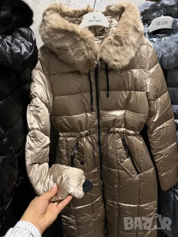 дълго яке/ шуба  с косъм на качулката със силиконова вата  , снимка 2 - Якета - 50884427