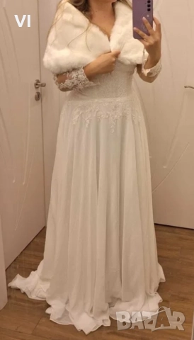 Сватбена рокля с дантелени ръкави и регулиращо се закопчаване, снимка 5 - Рокли - 51770568