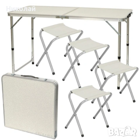 Комплект сгъваема алуминиева маса с 4 стола – идеален за къмпинг, двор и почивка, снимка 4 - Градински мебели, декорация  - 53098160