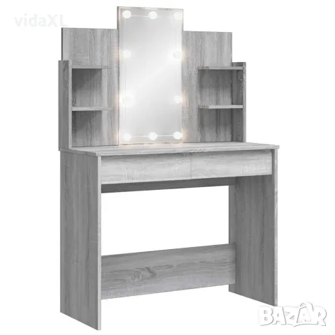 vidaXL Тоалетка с LED лампи, сив сонома, 96x40x142 см