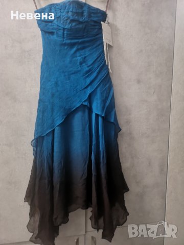 Официална Синя Рокля Естествена коприна размер М, снимка 1 - Рокли - 42473661