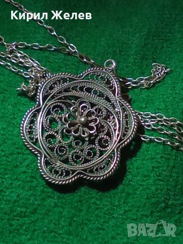 19 ВЕК СТАРИНЕН ФИЛИГРАНЕН СРЕБЪРЕН МЕДАЛЬОН и ВЕРИЖКА СРЕБРО 950 ФИНА РЪЧНА МАЙСТОРСКА РАБОТА 25884