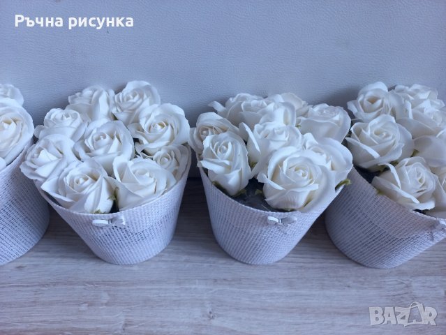 Сватбени кашпи с 9 броя бели сапунени рози, снимка 3 - Декорация за дома - 41672198