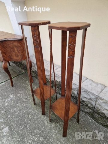 Чифт чудесни антикварни дървени високи масички цветарници , снимка 5 - Антикварни и старинни предмети - 52647833