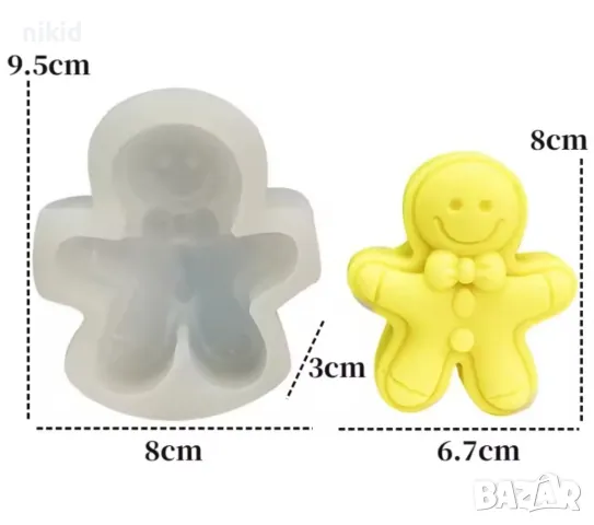 едро Джинджифилово човече папионка дълбок силиконов молд форма фондан шоколад гипс смола сапун свещ, снимка 3 - Форми - 48313769