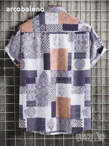 Ретро мъжка риза с къс ръкав с пейсли щампа, снимка 2 - Ризи - 41210901