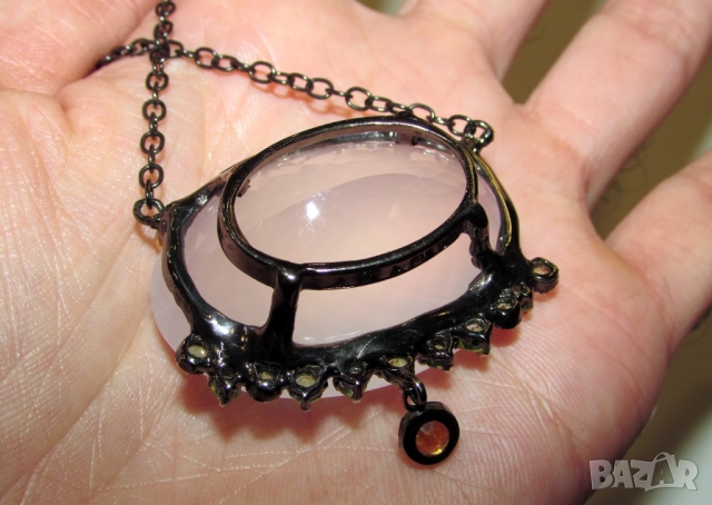 925 сребтърно колие с 150 карата розов кварц, подходящо за подарък, снимка 3 - Колиета, медальони, синджири - 52886007