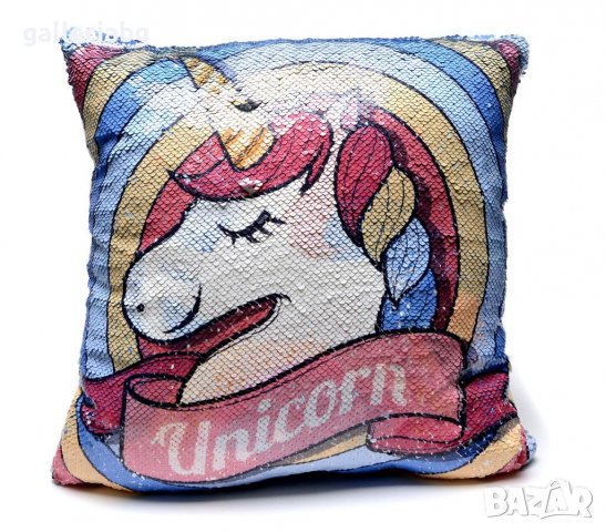 Детска възглавница от пайети с Еднорози, снимка 2 - Декорация за дома - 38968282