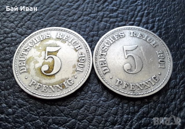 Стара монета 5 пфенига 1901 г. буква А , 2 броя - Германия- хит цена !, снимка 10 - Нумизматика и бонистика - 39724375