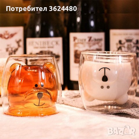 2965 Стъклена чаша за кафе Мече Двустенна, снимка 7 - Чаши - 35763895