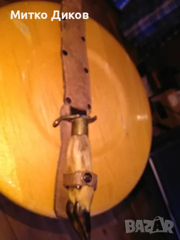 Ловен нож от соца калъф естествена кожа метален гард ръчно правен от майстор с инициали нов , снимка 4 - Ножове - 36422656