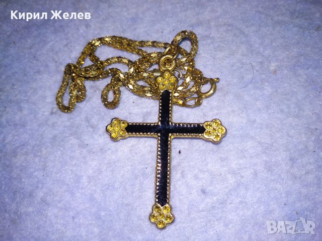 ПОЗЛАТЕНО МЕСИНГОВО КРЪСТЧЕ с ЕМАЙЛ ЛАК и ПОЗЛАТЕНА СТОМАНЕНА РЕТРО ВЕРИЖКА 38477, снимка 4 - Колиета, медальони, синджири - 41395851