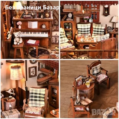 Нов пъзел 3D дървен book nook комплект мини сладкарница с LED светлина, снимка 5 - Декорация за дома - 53794175