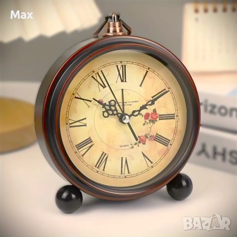 Метален ретро часовник с римски цифри, Винтидж стил, снимка 2 - Стенни часовници - 52147215