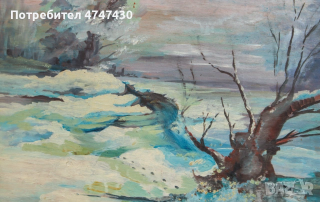 Иван Антонов зимен пейзаж , маслени бои, снимка 5 - Картини - 53646550