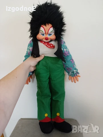 Много голям клоун,Стара детска парцалена кукла палячо, играчка от СОЦА