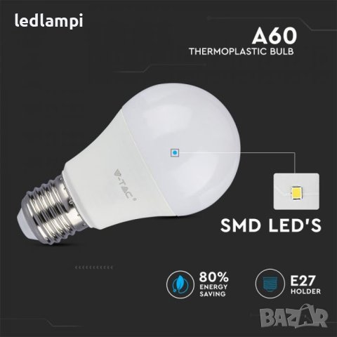 LED лампа 10,5W E27 Термопластик Топло Бяла Светлина, снимка 2 - Лед осветление - 8536956