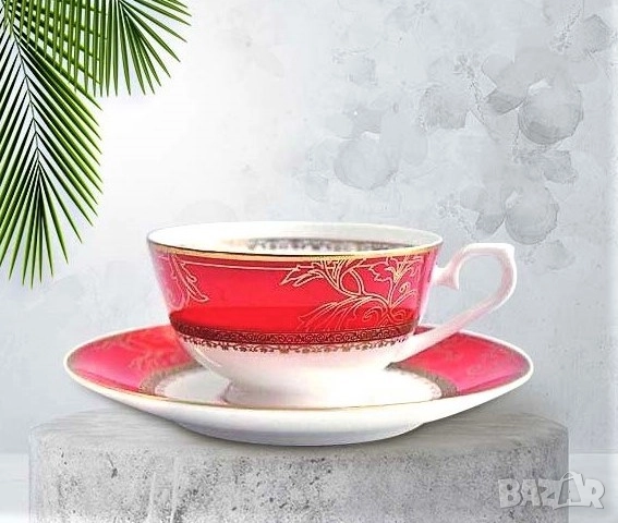 Комплект красиви чаши за чай и кафе от костен порцелан, снимка 1 - Подаръци за жени - 27212617