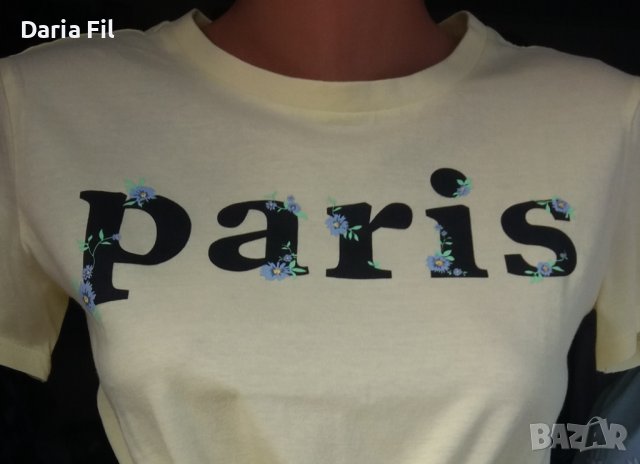 Жълт кроптоп с надпис , снимка 2 - Тениски - 42056301