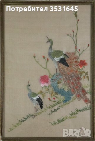 Китайска копринена бродерия от средата на века с размери - 44 х 31 см., снимка 2 - Картини - 42328136