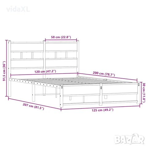 vidaXL Метална рамка за легло, без матрак, сонома дъб, 120x200 см, снимка 9 - Спални и легла - 56147570
