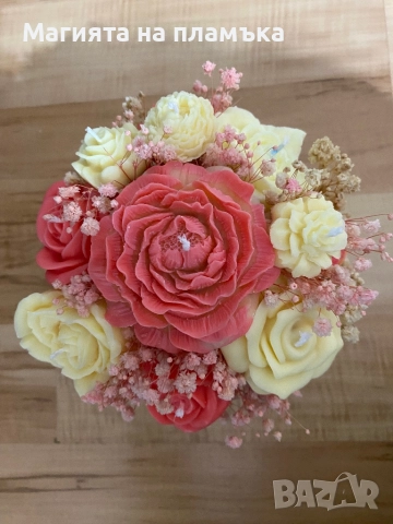 Букети от ароматизирани соеви свещи, снимка 13 - Изкуствени цветя - 52570773