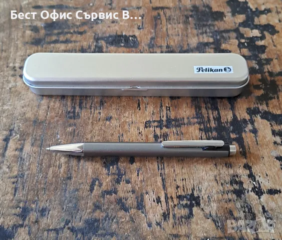 химикалка Пеликан сиво и платинен металик в метална кутия, Peliкan Snap platinum