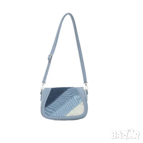 Дамска чанта от деним, с диагонален пачуърк дизайн, снимка 4 - Чанти - 52112816