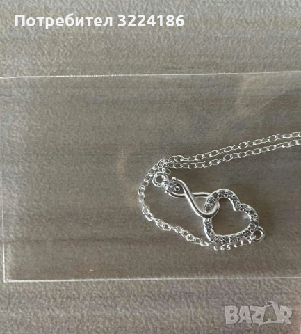 Сребърен синджир Сърце и Безкрайност, снимка 2 - Колиета, медальони, синджири - 52433131