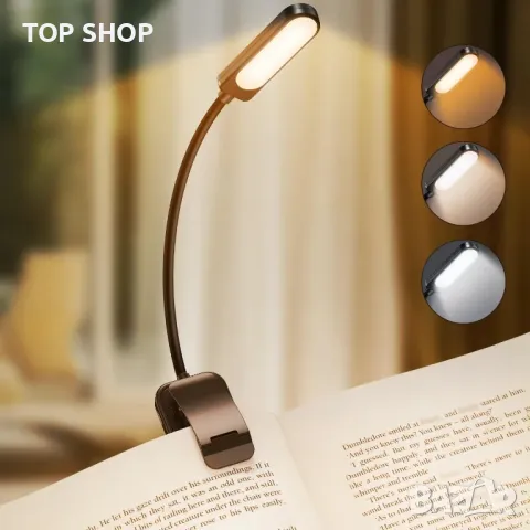 Лампа за книга GARITE, 10 LED димируема лампа за четене с щипка за книга, батерия с дълъг живот, аку, снимка 5 - Лед осветление - 48842540