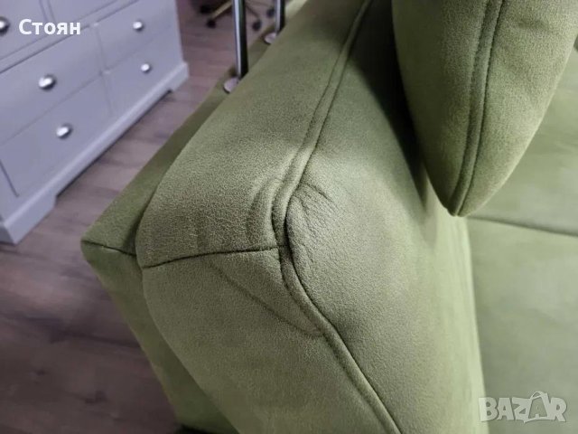 Зелен П образен ъглов диван от плат с функция сън и табуретка KS5044, снимка 8 - Дивани и мека мебел - 44245179