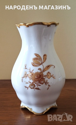 1948 г. JLMENAU - Старинен немски порцелан ваза порцеланова цветя злато, снимка 5 - Други ценни предмети - 53608976