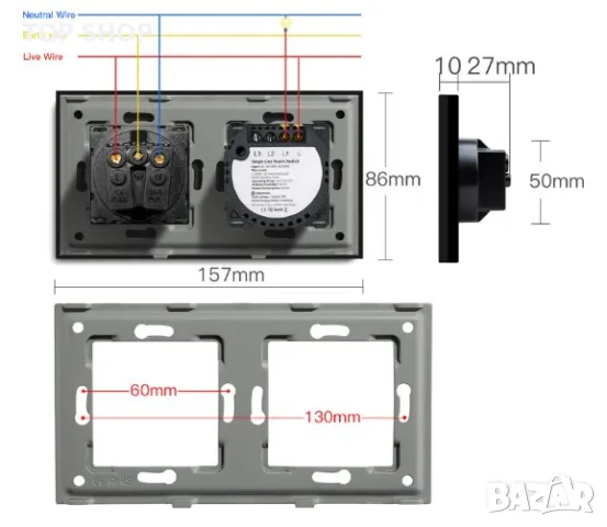 BSEED Сензорен превключвател за осветление с EU USB стенни контакти Черни стенни LED превключватели, снимка 2 - Друга електроника - 48925555