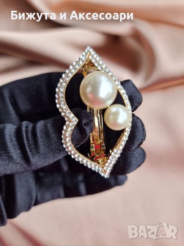 Официална метална шнола в златисто с кристали и перли и закопчаване с френски механизъм. , снимка 4 - Аксесоари за коса - 39300025