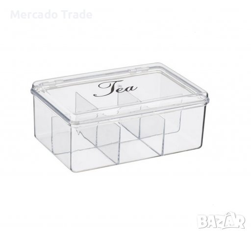 Пластмасова кутия Mercado Trade, С капак, За чай, Прозрачен, снимка 1 - Кутии за съхранение - 40156151