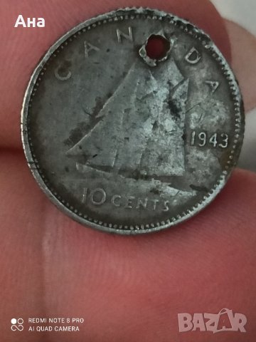 10 цента 1943 Канада Сребро

, снимка 3 - Нумизматика и бонистика - 41625995