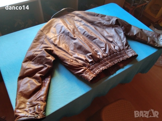 голямо мъжко тузарско яке от естествена кожа телешки бокс в стил топ гън, XL размер , до кръста , снимка 11 - Якета - 53531914