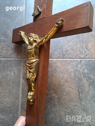 кръст разпятие Исус Христос дъб и бронз 32/3, снимка 6 - Антикварни и старинни предмети - 53141728