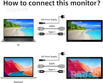 Wstirhy 10-инчов сензорен монитор, преносим 1920 x 1200 16:10 IPS сензорен екран, снимка 6 - Монитори - 49872733