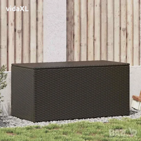 vidaXL Градински сандък за съхранение, полиратан, 100x50x50 см, кафяв, снимка 2 - Ракли - 56147633