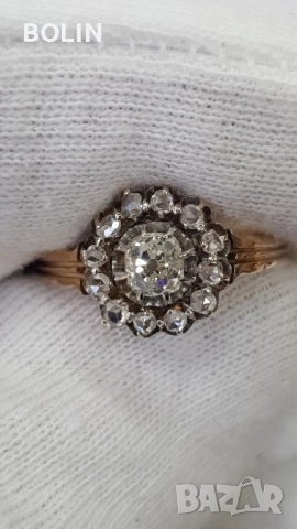 Викториански златен пръстен с диаманти , снимка 4 - Пръстени - 52777588