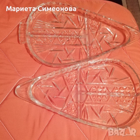 Кристален поднос за салати, ордьоври, ядки с 3 отделения дължина 30см.