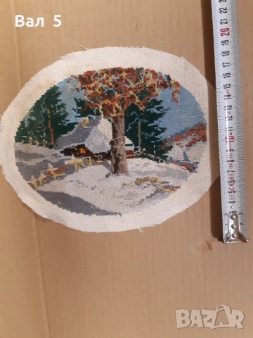 Стар ръчно шит гоблен ЗИМА, снимка 4 - Гоблени - 53176957