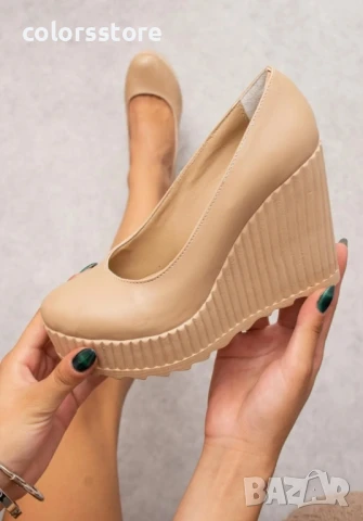 Обувки на платформа - бежова кожа - SLK90 , снимка 2 - Дамски ежедневни обувки - 51124320
